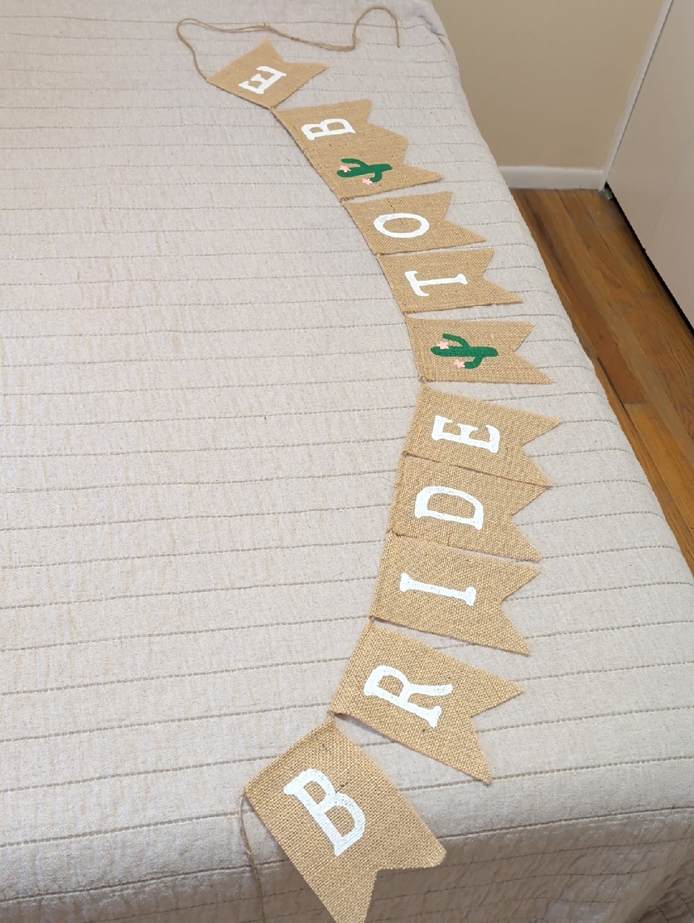 Burlap 'BRIDE TO BE' Banner with Green Cactus Accents